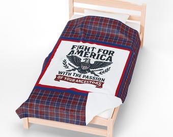 Plush Blanket, American Tartan Design, Patriotic Throw for Home Decor, USA Heritage Gift, United States Cozy Bedding, Veterans Day Gift,