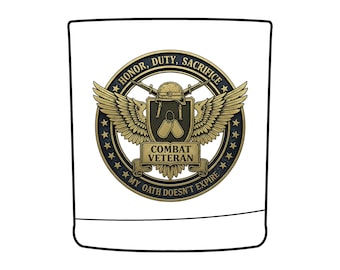 Engraved Combat Veteran Whiskey Glass: Gold Emblem Military Gift, 4UbyJem