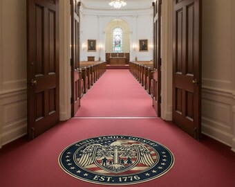 Patriotic Round Rug - Faith, Family, Country Design, Home Decor, Living Room, Entryway, Gift for Veterans, Memorial Day