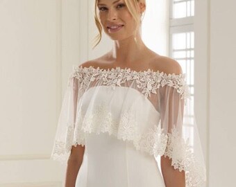 Lace and tulle poncho cover up