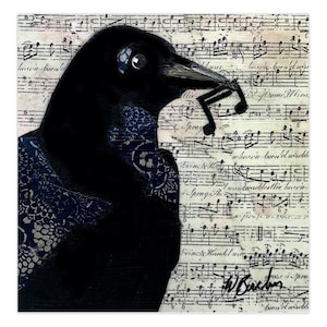 Set van 5 blanco gevouwen kaarten met enveloppen, Musical Crow van Wendy Boucher, 5 x 5 inch
