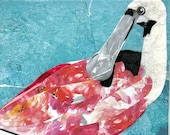 Paper collage art, Pretty in Pink, original collage by Wendy Boucher, Spoonbill, 12x12”