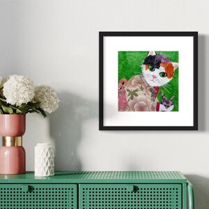 Origami by Wendy Boucher, framed print, calico cat, 10x10"