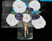 Paper Collage art, Serious Bouquet by Wendy Boucher, 12x12" plus frame.