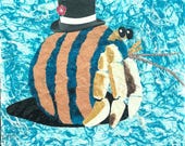 Paper collage art, Formal Hermit by Wendy Boucher, 6x6”, ready to hang