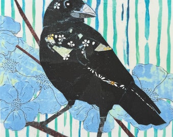 Fine art print, Crow with Stripes by Wendy Boucher, 6x6”, ready to hang