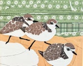 Paper collage art, Sandpipers by Wendy Boucher, 12x12" plus frame
