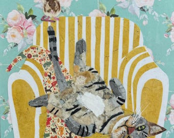 The Comfy Chair by Wendy Boucher, mounted wee fine art print (not a cheap poster) 6x6”, ready to hang or sit on a shelf