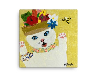 A Canvas print, 12x12", Carmen Purranda by Wendy Boucher, cat, Carmen Miranda