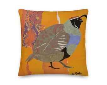 Premium Throw Pillow, The Quail by Wendy Boucher, image on both sides