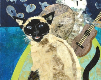 The Owl and the Pussycat by Wendy Boucher, mounted wee fine art print (not a cheap poster) 6x6”, ready to hang