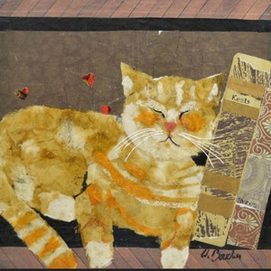Wee fine art print, Cat Poet by Wendy Boucher, 6x6, ready to hang image 1