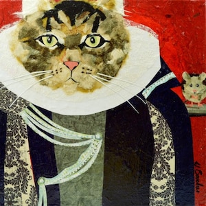 Fine art print, Cat Lady, by Wendy Boucher, 10x10&quot;  cat, mouse