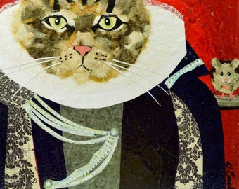 Fine art print, Cat Lady, by Wendy Boucher, 10x10"  cat, mouse