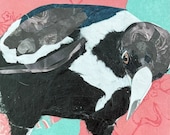 Paper collage art, Magpie, 6x6” original collage by Wendy Boucher, ready to hang or sit on a shelf