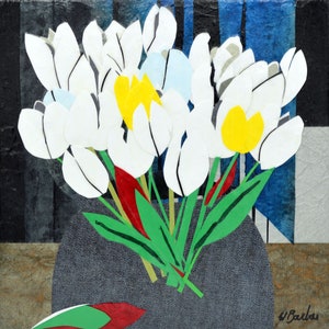 Paper collage, April Flowers by Wendy Boucher