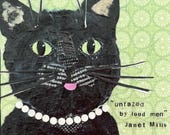 Paper collage art, Unfazed by Loud Men by Wendy Boucher, 6x6”, ready to hang or sit on a shelf