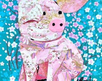 Wee fine art print, Little Pig by Wendy Boucher, 6x6”, ready to hang