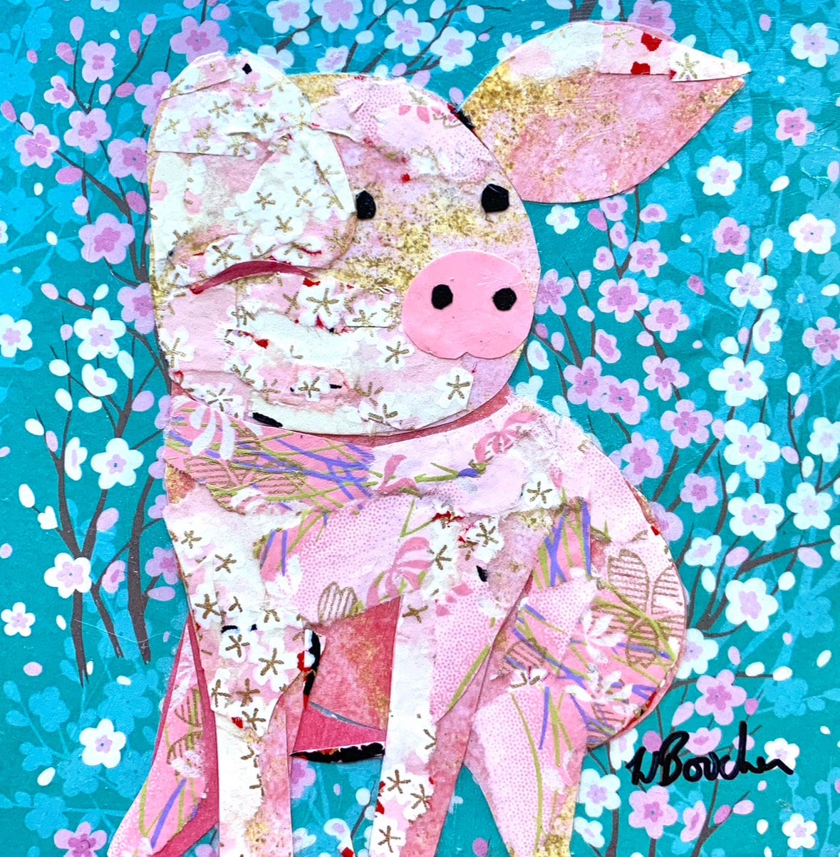 Little Pig by Wendy Boucher, mounted wee fine art print (not a cheap poster) 6x6”, ready to hang