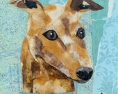Paper collage art, Iggy, 6x6” original collage by Wendy Boucher, Italian Greyhound, ready to hang or sit on a shelf