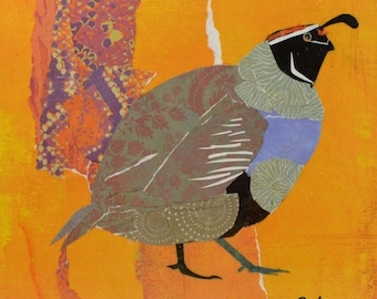 Quail by Wendy Boucher, mounted wee fine art print (not a cheap poster) 6x6”, ready to hang