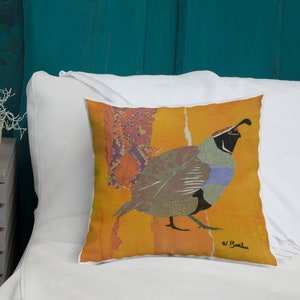 Premium Throw Pillow, The Quail by Wendy Boucher, image on both sides