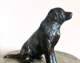 Handmade Black Ceramic Labrador Dog Figurine