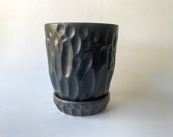Elegant Black Beveled Planter | Handmade Ceramic Pots for Plants | Garden Gifts Made with Love | Indoor or Outdoor