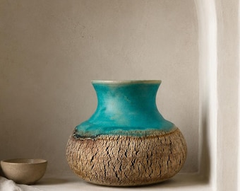 Desert Sky Vase | Stoneware Ceramic Vase | Rustic, Turquoise Artwork