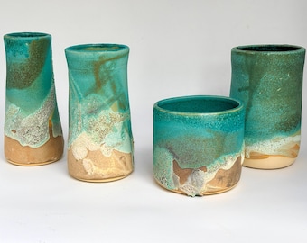 Shoreline Stoneware Vase | Handmade Vase in Turquoise and Sandstone