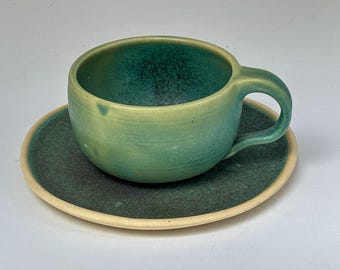 Turquoise Ceramic Latte Mug & Plate Set