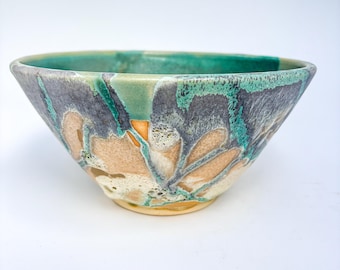 Large, Handmade Ceramic Bowl in Green and Charcoal | Unique Dinnerware