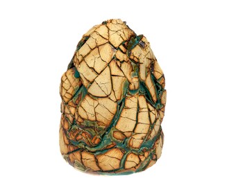 Cracked Ceramic Sculpture, Textured Stoneware Art, Organic Modern Decor, Faultline IV
