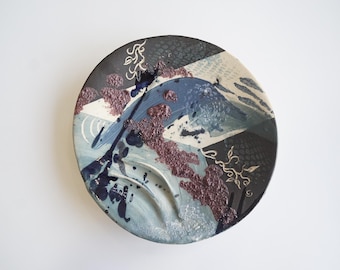 Abstract Ceramic Art Plate: Modern Stoneware Decorative Wall Art