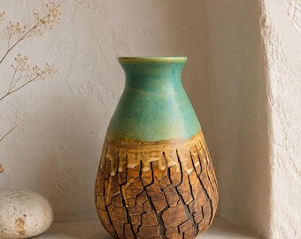 Textured Ceramic Vase, Sculptural Stoneware Vessel, Organic Modern Pottery, Faultline XI