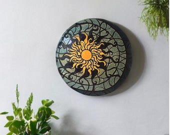 Handmade Painted Sun Ceramic Plate: Decorative Wall Art