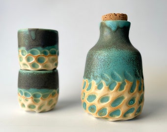 Ceramic Bottle and Cup Set | Handmade Ceramic Drinkware | Serve Water in your Office or Workspace