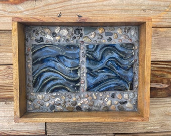 Ceramic Tile Art | Sea Waves and Stones  | Beach Art | Original Wall Art