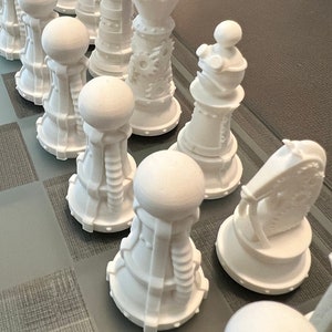 Steampunk Style Chess Pieces - High Resolution Custom 3D Printed - Matching Board Bundle Option!