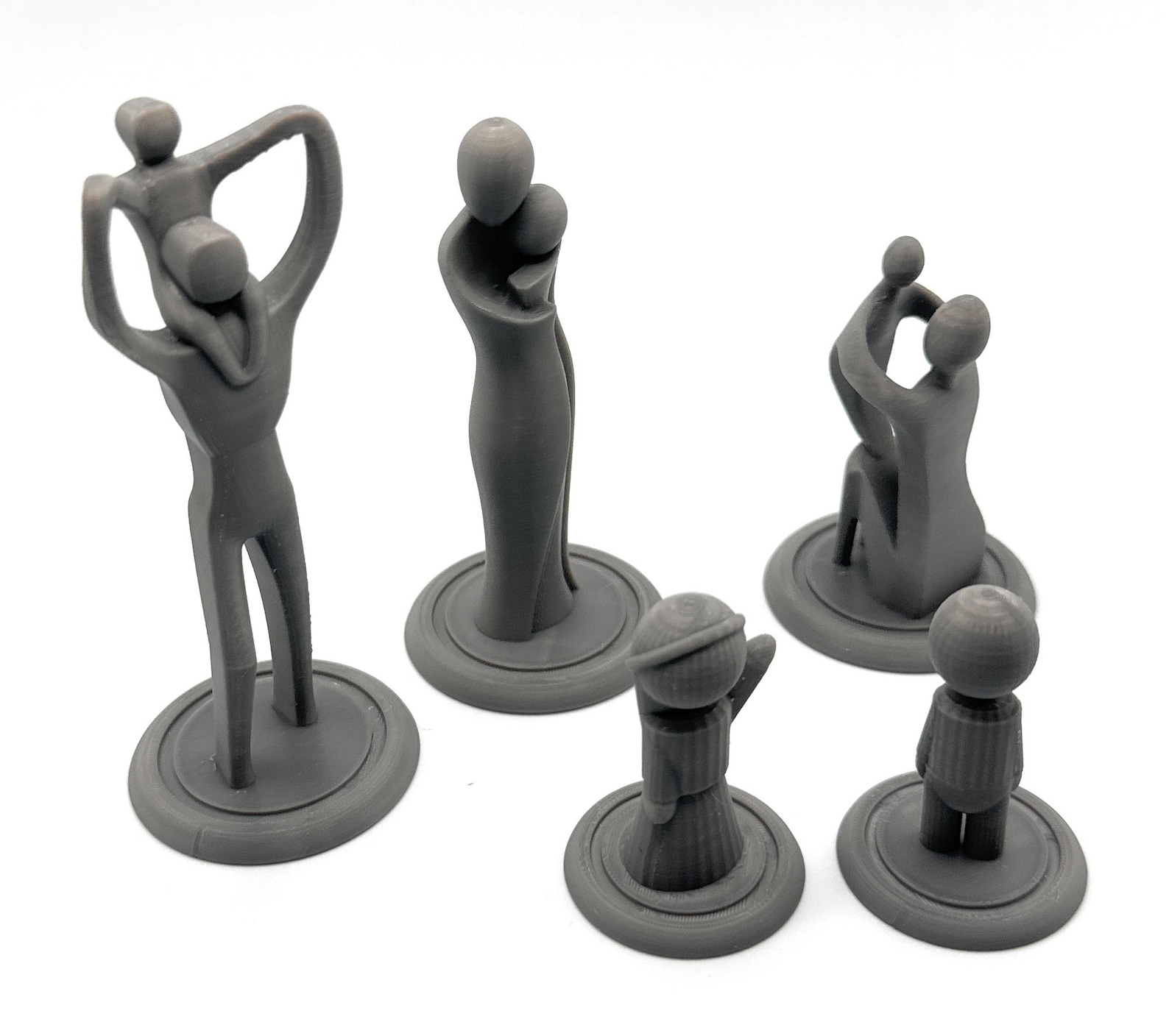 Sand Tray Figurines Set of 5 Miniatures - Abstract Family Unit in Charcoal Black
