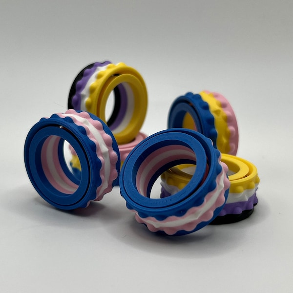 LGBTQ+ Spinner Fidget Therapy Rings - 3D Printed in Flag Color Patterns