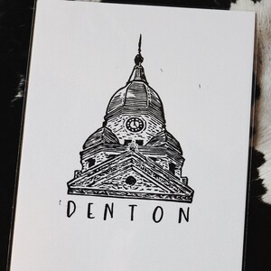 Denton Print, Linocut Print, Handmade Print, Hand-Lettered Print, 8x10 Print