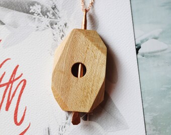 Handmade Wood Pendant Necklace, Copper Necklace, Wood Necklace, Wood Jewelry, Geometric Necklace, Necklace for Her