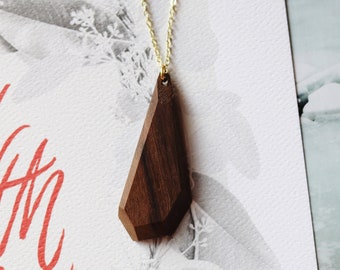 Geometric Wood Pendant Necklace, Wood Necklace, Handmade Necklace, Wood Jewelry, Necklace for Her