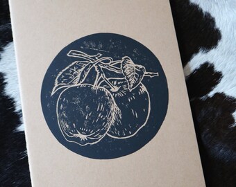 Apple Linocut Print Journal, Kraft Brown Notebook