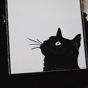 Cat Print, Linocut Print, Handmade Print, 8x10 Print