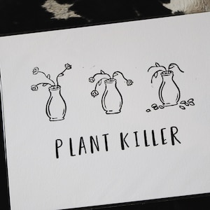 Plant Killer Print, Linocut Print, Handmade Print, 8x10 Print