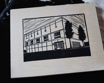 The Office Wood Panel Print, Linocut Print, Handmade Print, 8x10 Print