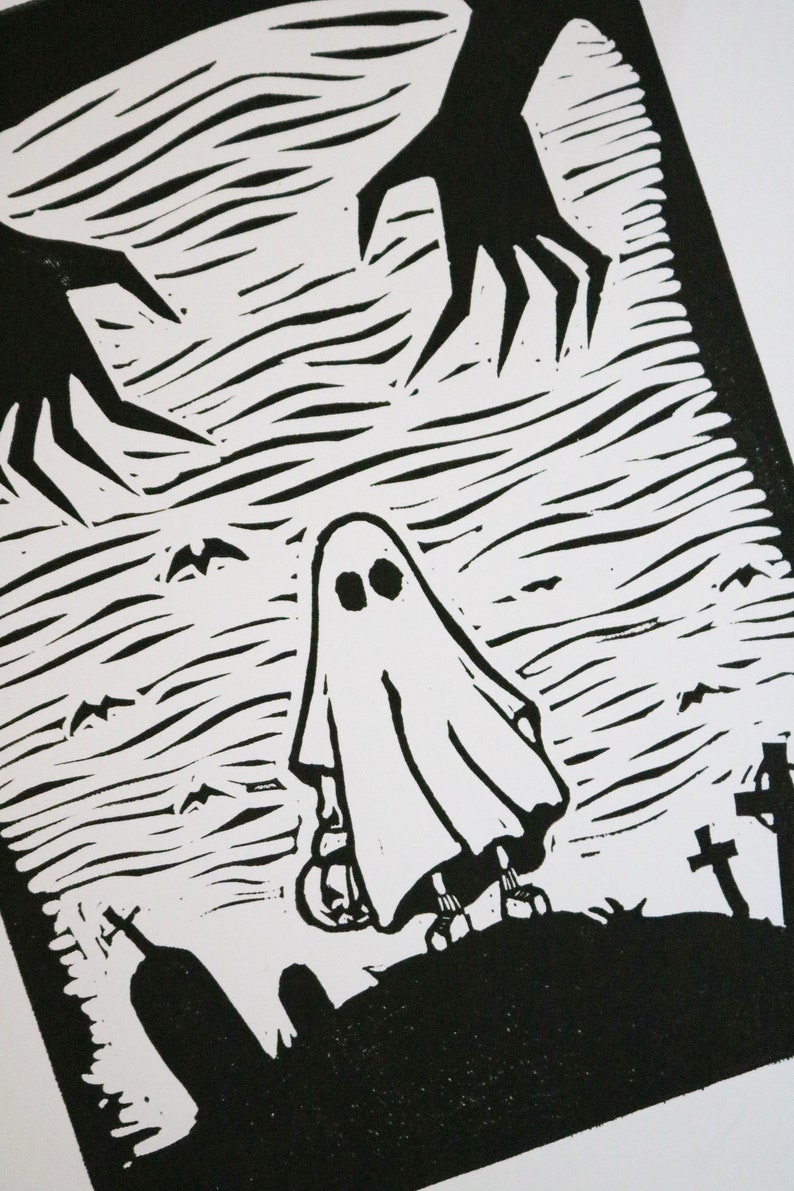 Ghost Print Halloween Print Linocut Print Handmade Print - Etsy