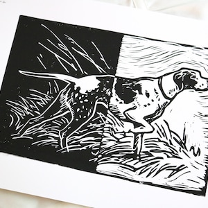 The Hunt Dog Print, Linocut Print, Handmade Print, Art Print, 8x10 Print